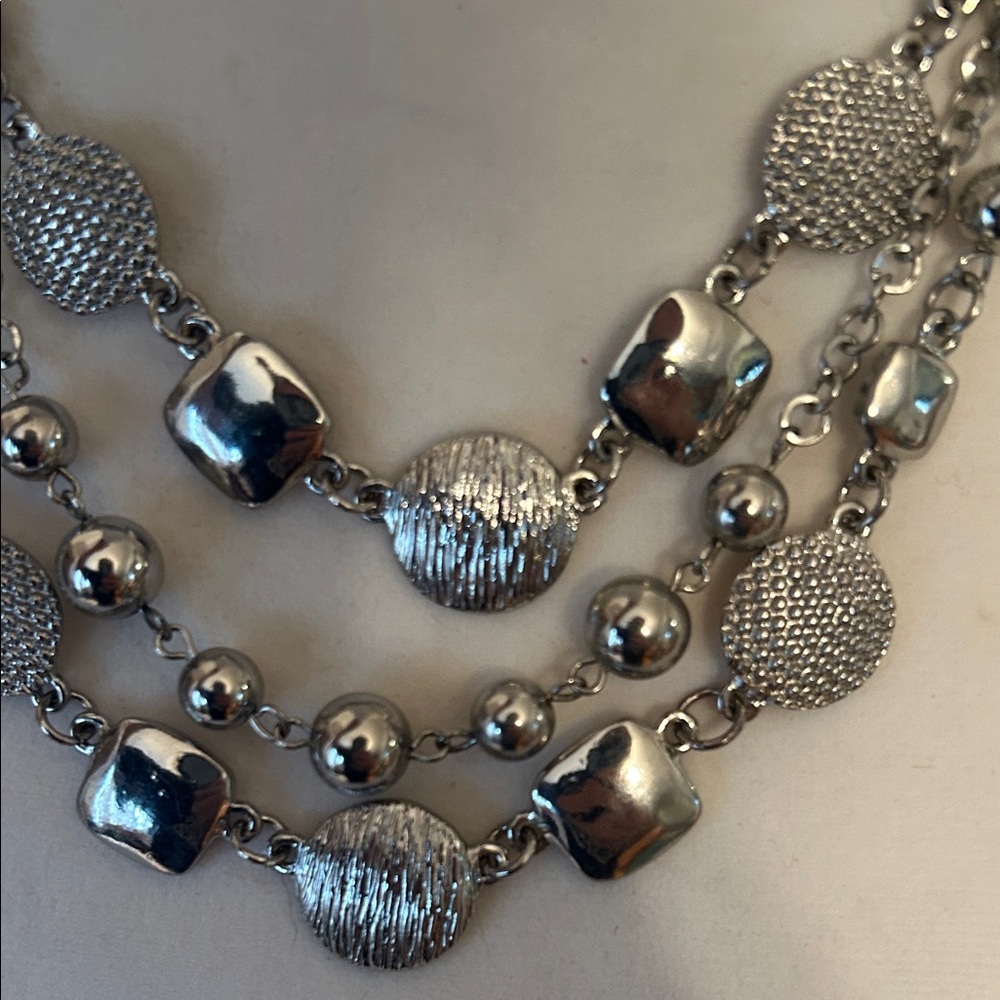 Silver Layered Statement Necklace | Multi Strand … - image 3